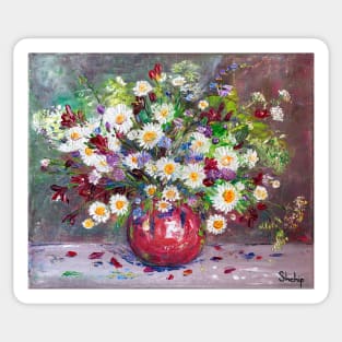 Bouquet of Forest Flowers in a Red Vase Sticker